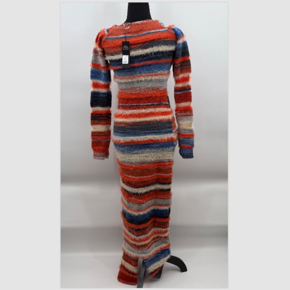 Fashion Nova Dress Women Large NEW Fave Sweater Maxi Orange Combo Long Sleeve - Picture 7 of 15